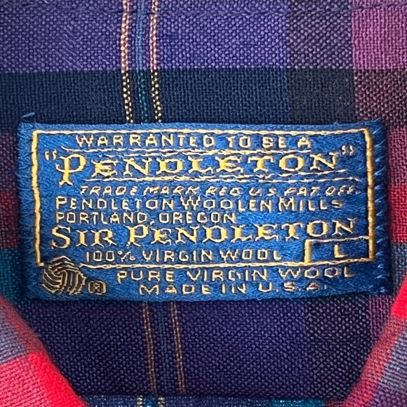 Pendleton 100% Wool Purple Plaid Flannel Button Up Vintage 90's Large - Picture 7 of 13